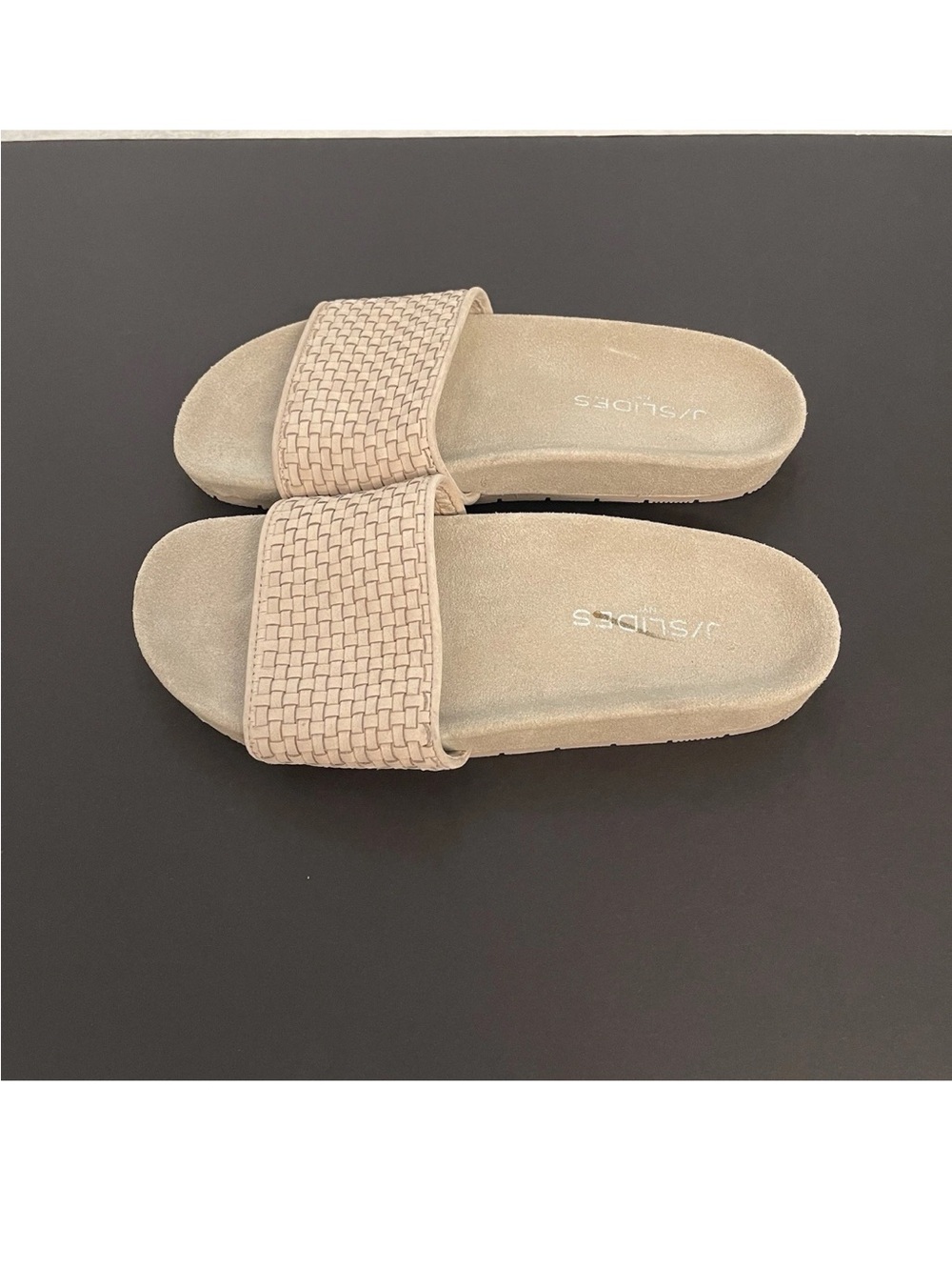 J/SLIDES NYC Naomie Woven Slide Sandals in Beige Grey - Picture 2 of 3